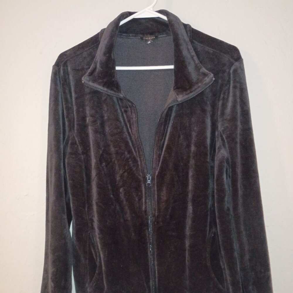 Talbots Women’s Velour Zip-Up Jacket – Black – Size L